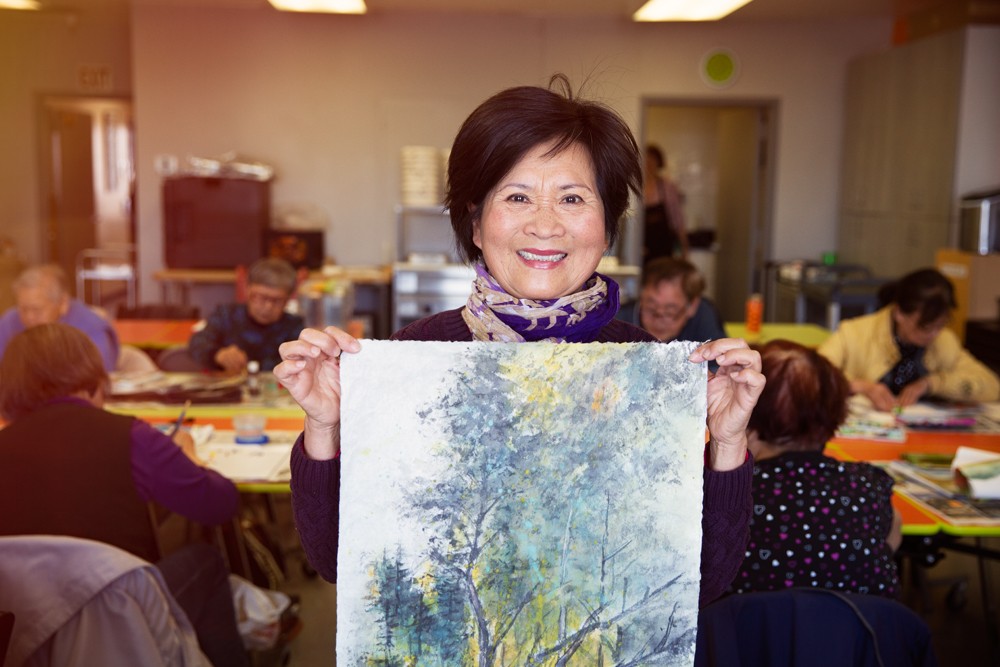 Asian female seniors painting